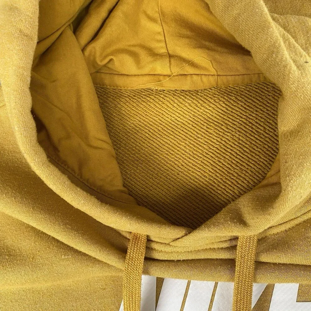 Nike Sportswear Men's Hoodie Sweatshirt Yellow Fleece Terry Cloth Lined Size L